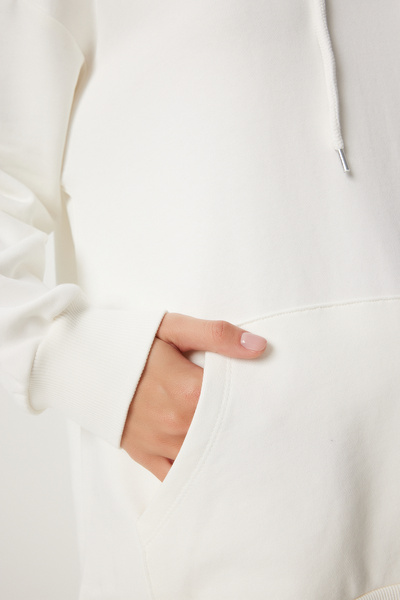 Lovelyİstanbul Hooded Sweatshirt Jogger Oversize Knitted Tracksuit Set Ecru Lpys003