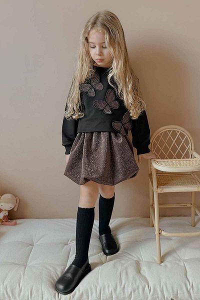 Minigimin Cicileri My Little One's Cicileri Butterfly Glitter Detailed Balloon Effect Girl's Suit - Copper