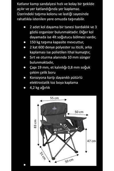 Motzi Kamp sandalyesi, katlanır sandalye, 150 kg Katlanır sandalye,