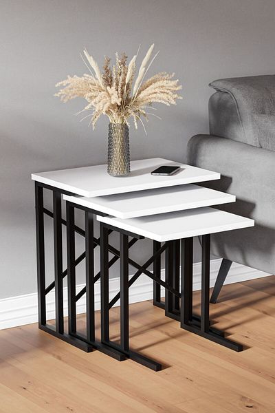 Ceramical Zg2 Nesting Table , Coffee Table Set Of 3 , Home Small Space - White