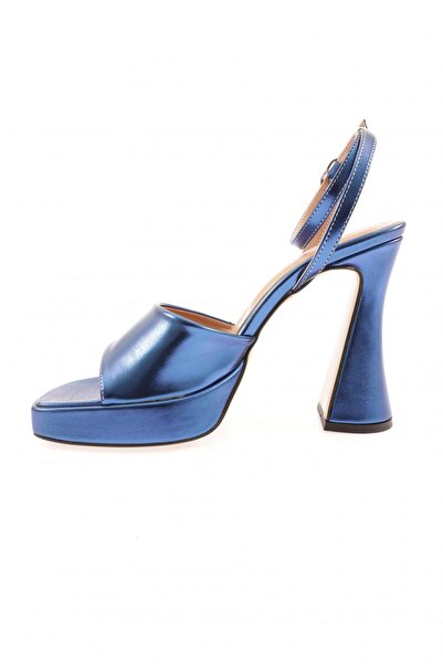 DGN 3587-23y Sandale cu toc gros cu curele groase de cristal pentru femei, albastru metalic