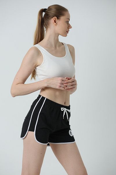 rlt relax time Women's Anthracite Openent Combed Cotton Slit Mini Shorts