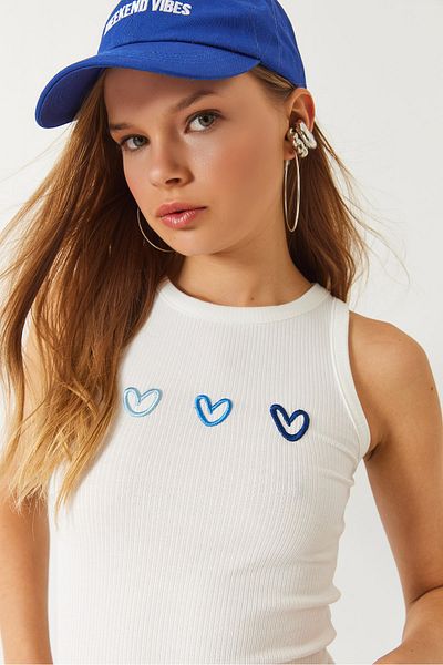 Bianco Lucci Tricou din bumbac pieptănat fără mâneci brodat cu inimă 60261486