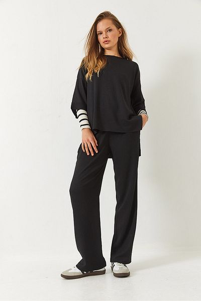 Bianco Lucci Women's Half Sleeve Palazzo Pants Crew Neck Bottom-Top Set 60261466