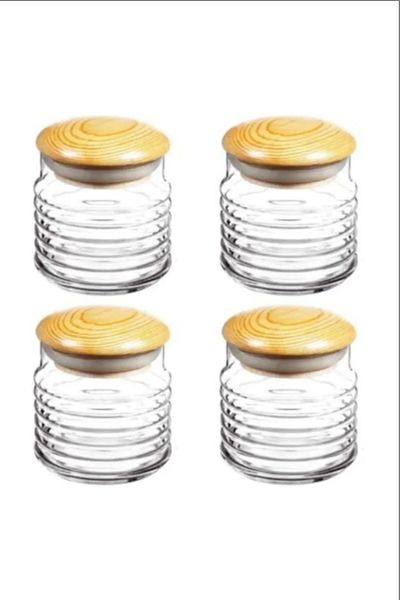 Paşabahçe 43163 Babylon Wooden Jar with Lid 630cc 4 Pieces Fma005297
