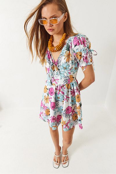 Bianco Lucci Rochie mini cu imprimeu floral, cu imprimeu, cu detaliu fundita 60261480