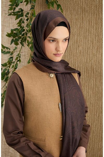 Fatma Atasoy Μεταξωτό σάλι Estelia Bitter Brown Voile