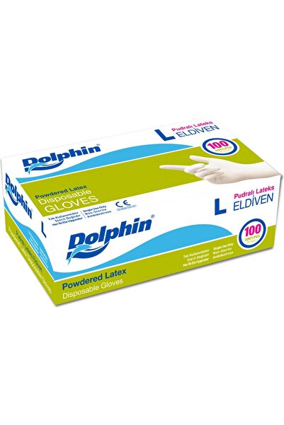 Dolphin قفازات مسحوقة من اللاتكس الأبيض مقاس L 100 قطعة