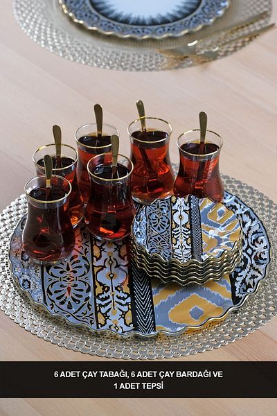 Glore Vintage Gold Gilded 6 Personality 13 Piece Tea Set with Tray