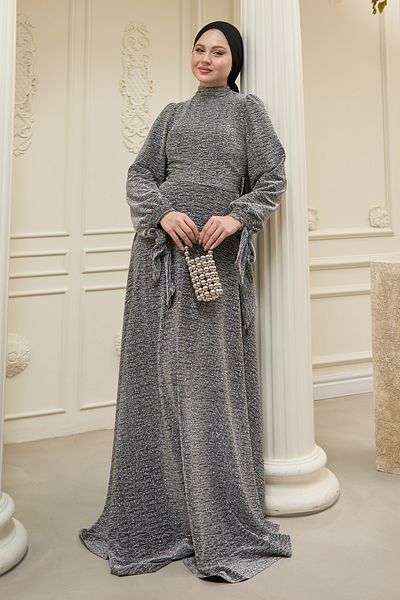 InStyle Βραδινό φόρεμα Buzy Grey με παγιέτες και πέτρες