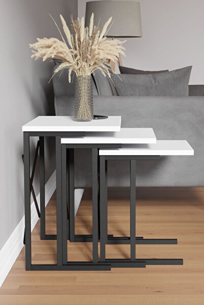 Ceramical Zg2 Nesting Table , Coffee Table Set Of 3 , Home Small Space - White