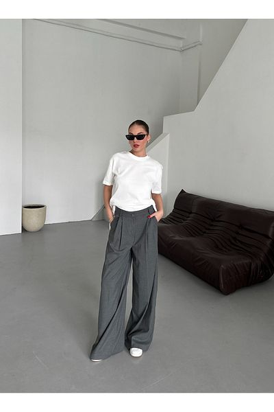Laluvia Anthrazitfarbene Business-Plissee-Hose – 3602