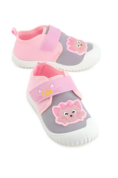 GEZER Summer Girl's Linen Cat Patterned Velcro Adjustable Shoes