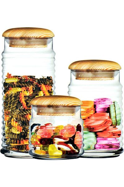 Paşabahçe 9 Piece Babylon Wooden Jar Set with Lid 3 Sizes