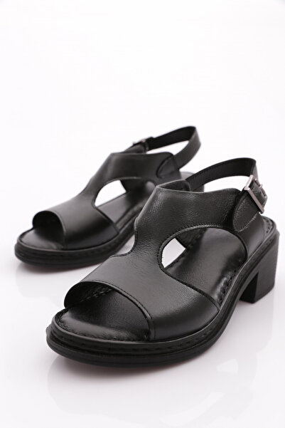 DGN 303 Model - Genuine Leather Black Open Side Women's Sandals