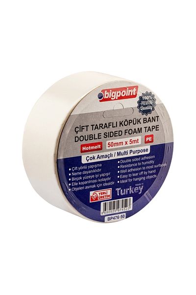 Bigpoint |   Double Sided Foam Hotmelt Base Tape, 50 mm X 5 M, Ideal for Mounting
