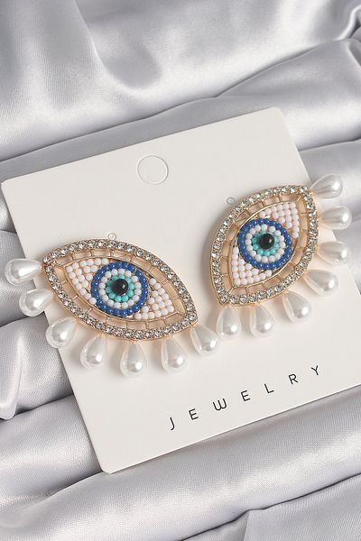 Skygo Gold Color Evil Eye Bead Eye Model Pearl Detail Women's Earrings