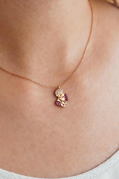 SEMİZ KUYUMCULUK Kırmızı Taşlı Yenidoğan Bebek Kolye