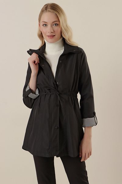 Bigdart 10322 Тренчкот чорний з ребристим поясом