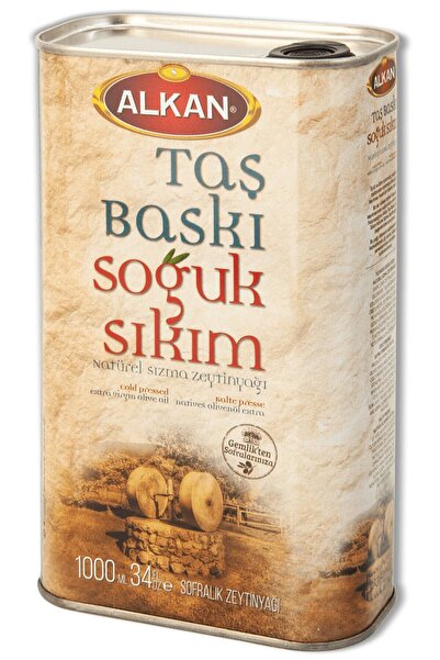 Alkan Zeytin Taşbaskı Soğuk Sıkım Zeytinyağı 1 Litre Teneke Ambalaj