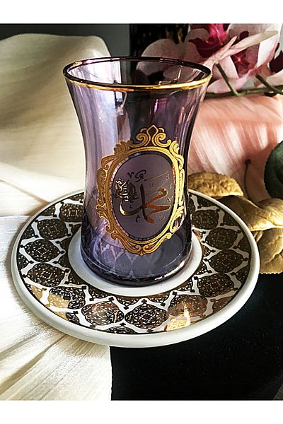 DECOSTYLE Gold Lustre Porcelain Plate 6 Personality with a Statue 12 Pieces Tea Set 160 Cc