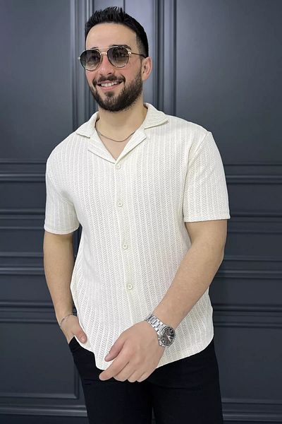 MİSHAR İTALİA Мъжка риза с ажурна яка от камък
