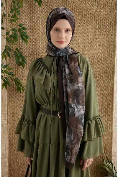 Fatma Atasoy Σάλι με μοτίβο Rose Bitter Brown