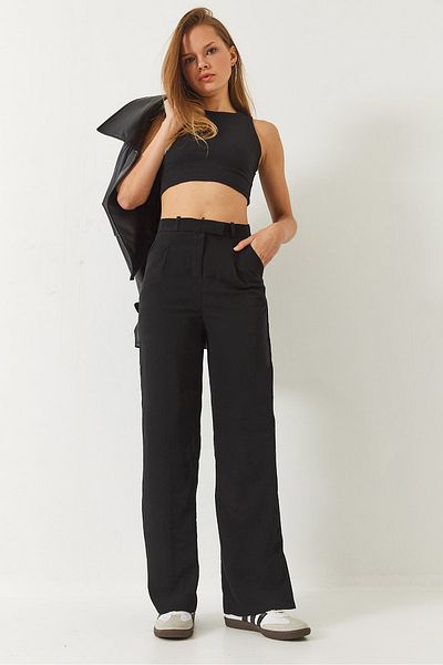 Bianco Lucci Women's Slit Detail Wide Leg Pocket Palazzo Trousers 60261487