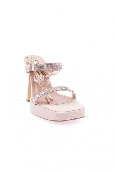 DGN 3582-23y Women's Satin Sandals - Crystal Rhinestones, Straps, Ankle Strap, Chunky Heel