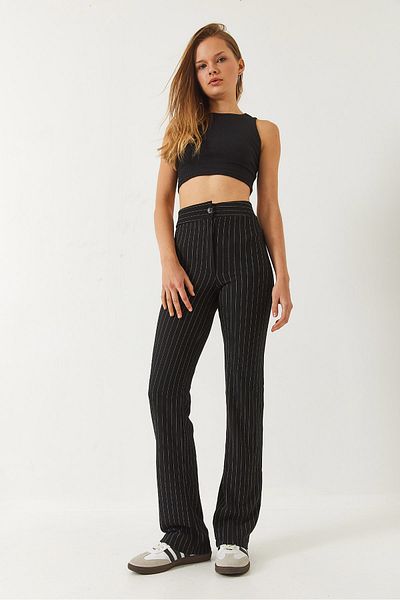 Bianco Lucci Women's High Waist Striped Spanish Cut Pants 60261489