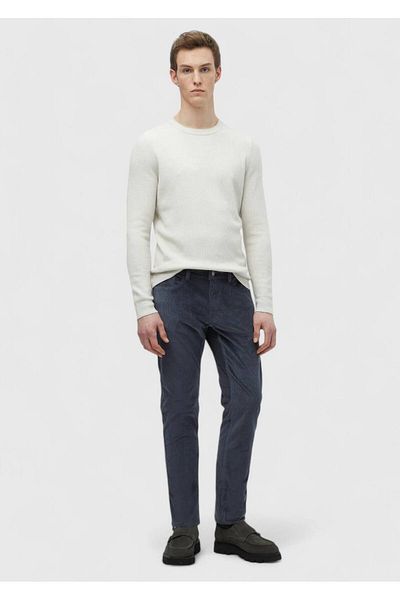 Ramsey Ecru Crew Neck Plain Knitted Wool Blended Knitwear