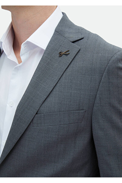 Ramsey Gri Çizgili Modern Fit Yün Karışımlı Takım Elbise