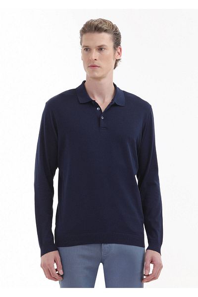 Ramsey Μπλουζάκι πόλο με λαιμόκοψη 100% βαμβακερό Navy Blue