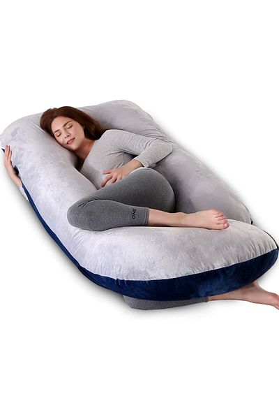 Yelajoy G Shaped Pregnancy Pillow,with Zipper Removable Flannel Cover,for Pregnant Side Sleeping,55"Bluegrey