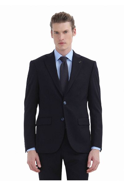 Ramsey Navy Blue Striped Wool Blend - Modern Fit Suit