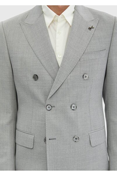 Ramsey Açık Gri Düz Zeroweight Slim Fit %100 Yün Takım Elbise