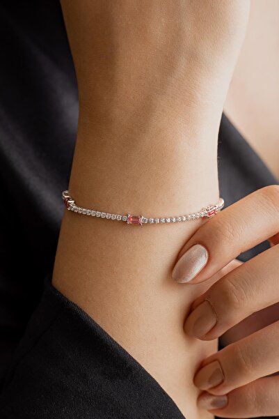 SEMİZ KUYUMCULUK Pembe Baget Taşlı Suyolu Altın Bileklik