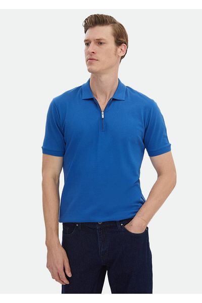 Ramsey Tricou albastru cu gât polo 100% bumbac