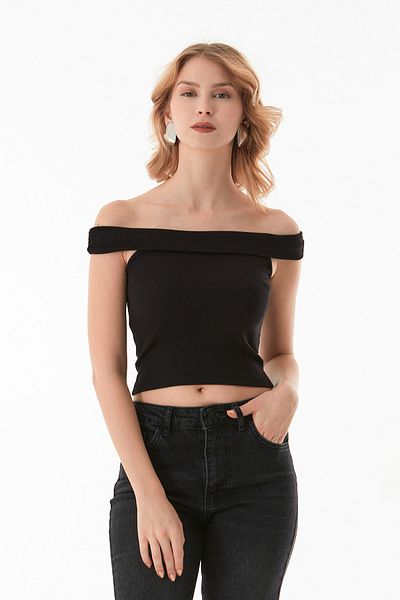Fulla Moda Basic Madonna Collar Modal Μπλούζα