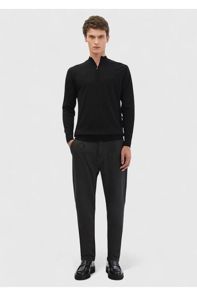 Ramsey Black Half Turtleneck Plain Knit 100% Wool Knitwear