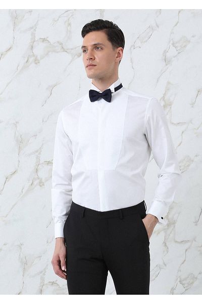 Ramsey Λευκό ίσιο πουκάμισο σμόκιν με κανονική εφαρμογή με διπλή μανσέτα