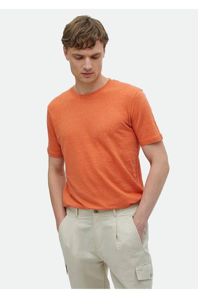 Ramsey T-Shirt 100% Λινό Πορτοκαλί - Απλό Crew Neck