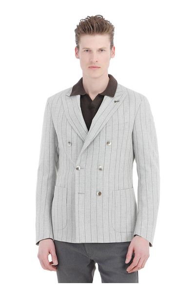 Ramsey Μάλλινο μπουφάν Zeroweight Slim Fit Γκρι ριγέ