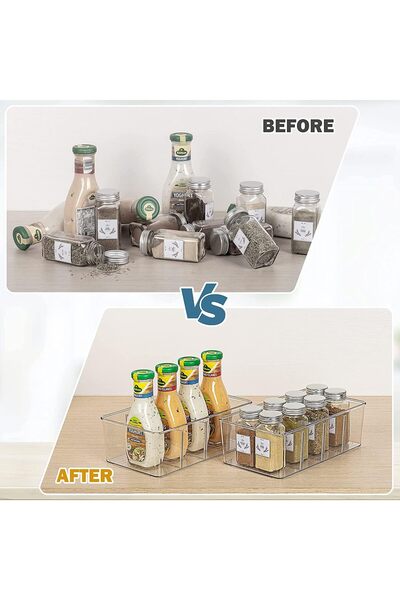 COOYA 2 Pack 3 Compartment Clear Removable Storage Bins for Kitchen Cosmetics Spices Snacks Organization