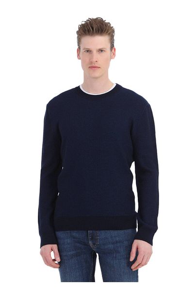 Ramsey Πλεκτό με λαιμόκοψη Navy Blue Jacquard - Μάλλινο Μικτό