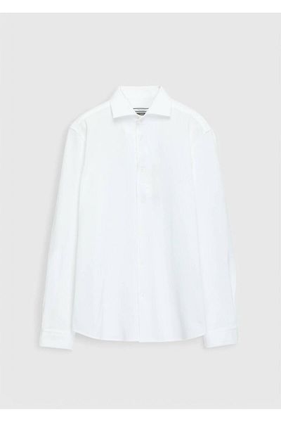 Ramsey Λευκό μονόχρωμο πουκάμισο Casual Fit Casual 100% βαμβάκι