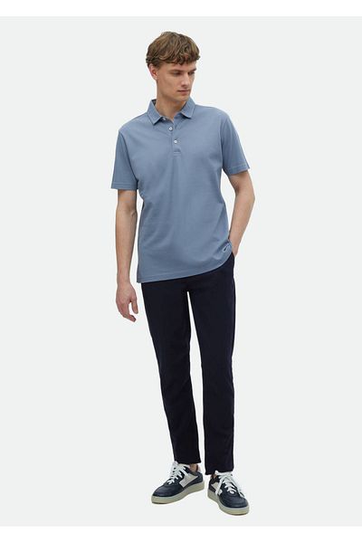 Ramsey Μπλουζάκι Polo Neck Blue 100% βαμβακερό