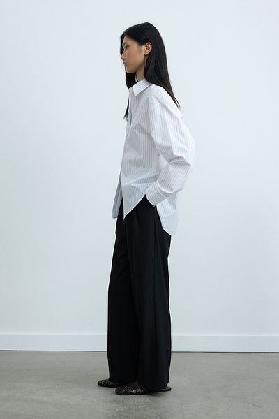 Suud Collection Ecru Paper Oversize Striped Shirt