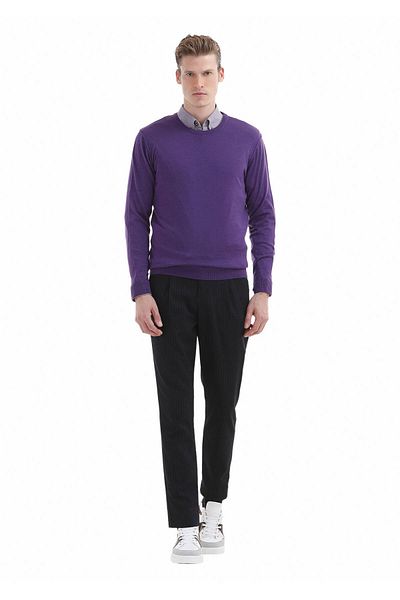 Ramsey Πλεκτό μωβ μαλλί Crew Neck - 100% Πλεκτό Απλό