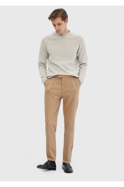 Ramsey Sand Crew Neck Plain Knit Wool Blended Knitwear